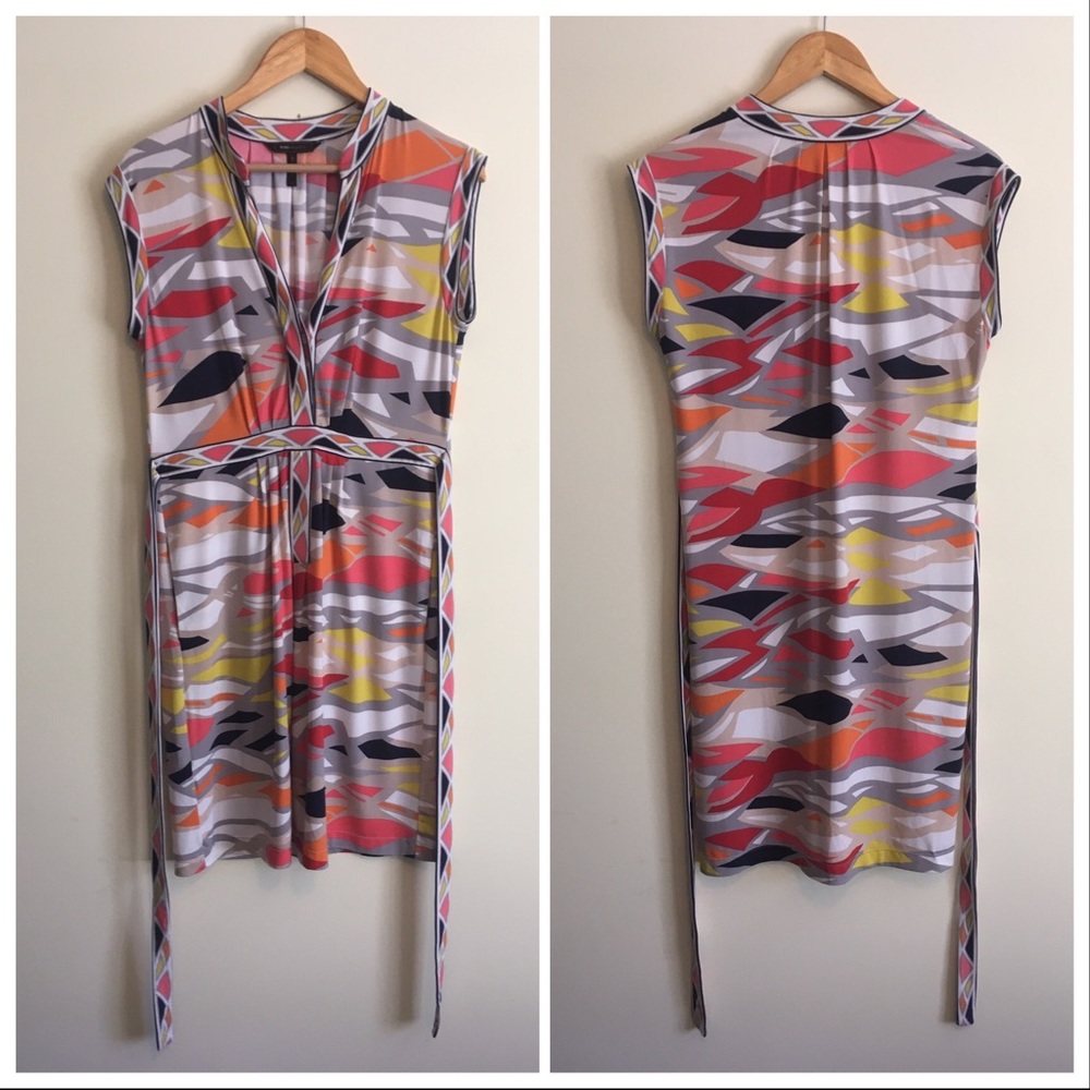 BCBGMAXAZRIA | Yellow Gray White Printed Dress S